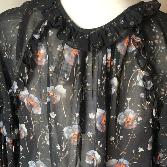 Ulla Johnson NWT Raine Blouse  Dark Floral 100% Silk Georgette Sheer Boho Top - Picture 5 of 9